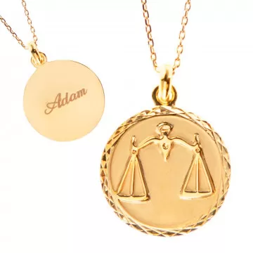 Collier signe du zodiaque Balance plaqué or personnalisé