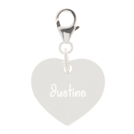 Pendentif argent cœur personnalisé avec clip mousqueton