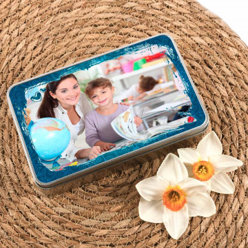 Boîte En Métal Argenté Personnalisable Avec Photo - Format Rectangle 20x13cm - Idée Cadeau Originale