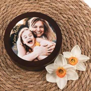 Boite en bois ronde personnalisé - Couvercle avec photo imprimée