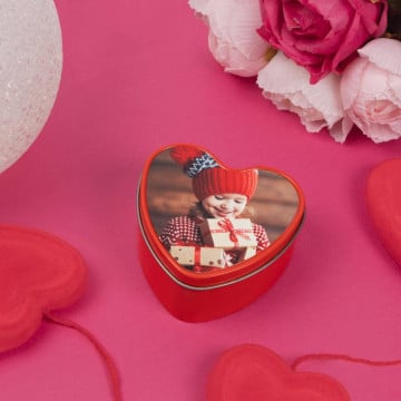 Petite boite rouge cœur personnalisée - Boite bijoux cœur photo