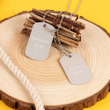 Plaque militaire double personnalisée - Dog Tag argenté gravé