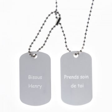 Plaque militaire double personnalisée - Dog Tag argenté gravé