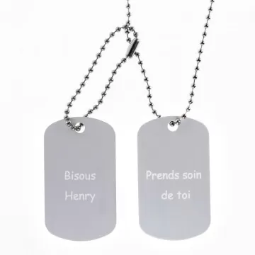 Plaque militaire double personnalisée - Dog Tag argenté gravé