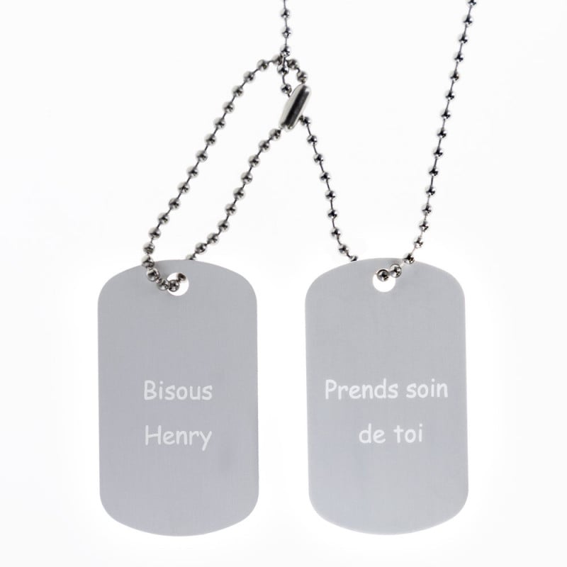 Plaque militaire double personnalisée - Dog Tag argenté gravé