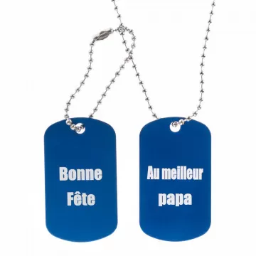 Dog Tag double bleu personnalisé avec gravure texte