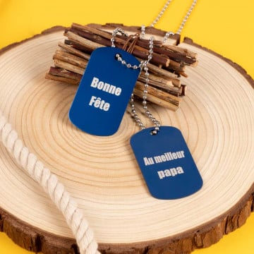 Dog Tag double bleu personnalisé avec gravure texte