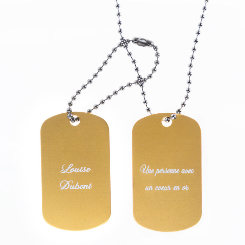 Dog tag double doré avec gravure texte