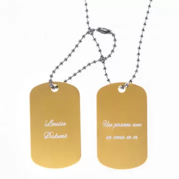 Dog tag militaire double doré gravé - 2 plaques militaires  doré gravé