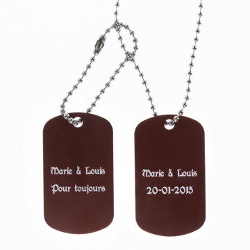 Dog tag militaire double marron à personnaliser avec texte gravé
