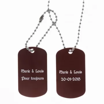 Dog tag militaire double marron à personnaliser avec texte gravé