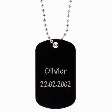 Dog Tag noir avec gravure texte