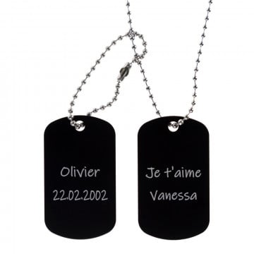 Dog tag double militaire noir avec personnalisation texte