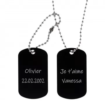 Dog tag double militaire noir avec personnalisation texte