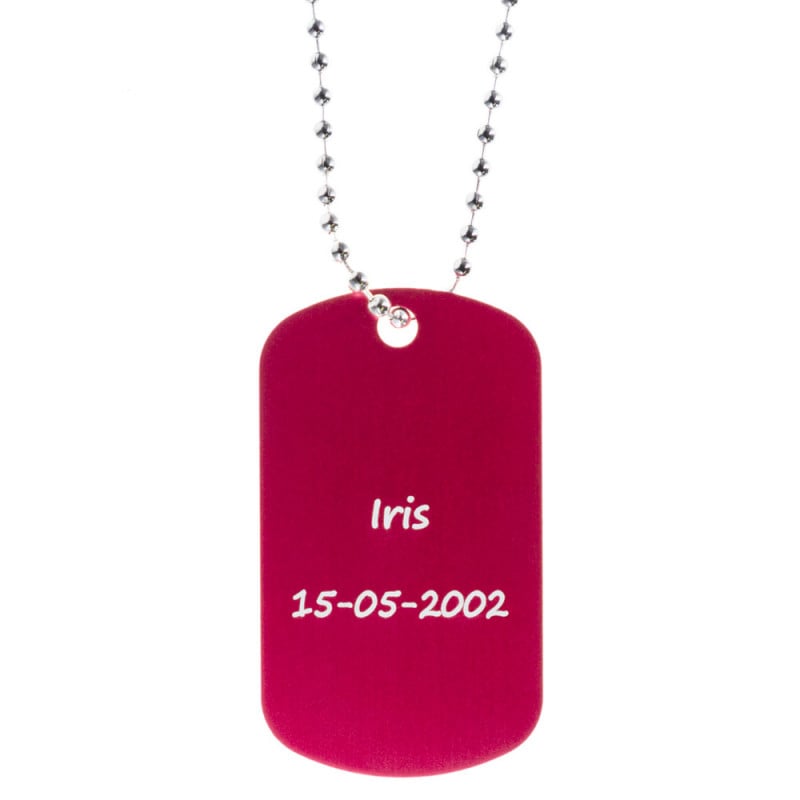 Dog tag rouge personnalisé gravé