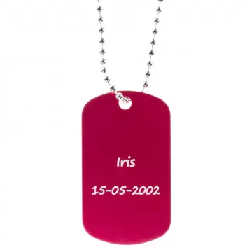 Dog tag rouge d'identification à personnaliser avec votre texte gravé