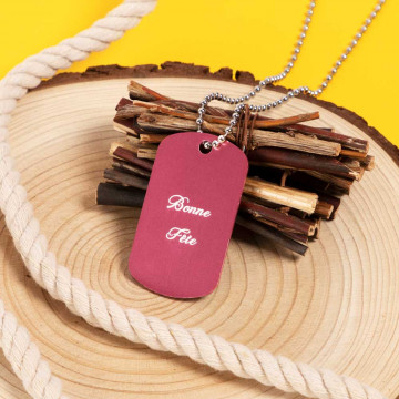 Dog Tag rose personnalisé gravé - Collier rose avec gravure texte