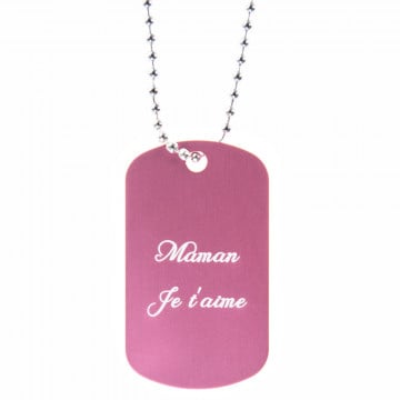 Dog Tag rose personnalisé gravé - Collier rose avec gravure texte