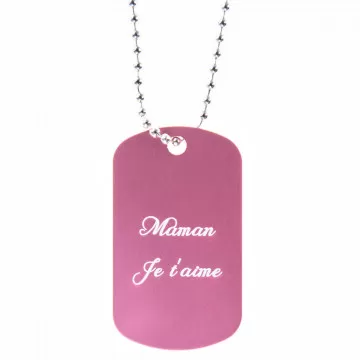 Dog Tag rose personnalisé gravé - Collier rose avec gravure texte