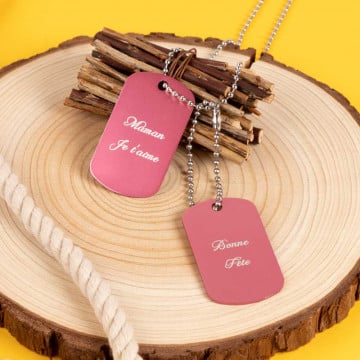 Dog Tag double rose avec personnalisation texte - 2 plaques roses avec gravure