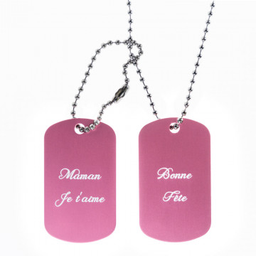 Dog Tag double rose avec personnalisation texte - 2 plaques roses avec gravure