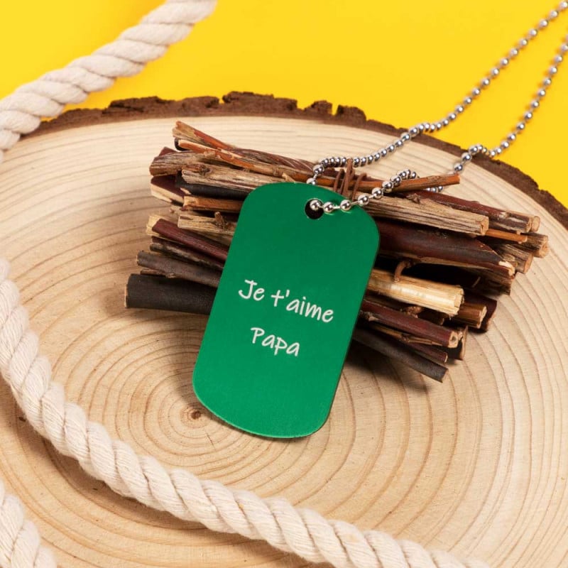 Dog Tag vert personnalisé avec gravure texte