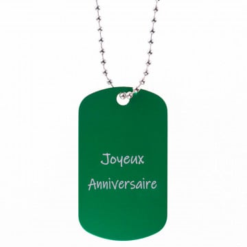 Dog tag vert personnalisé avec la gravure de votre texte