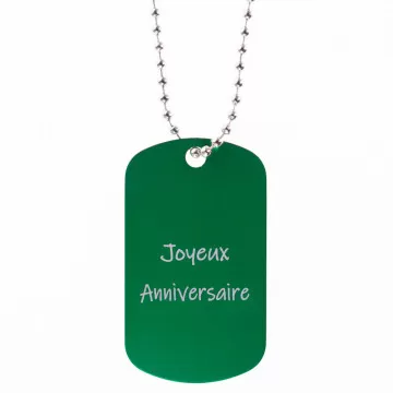 Dog tag vert personnalisé avec la gravure de votre texte