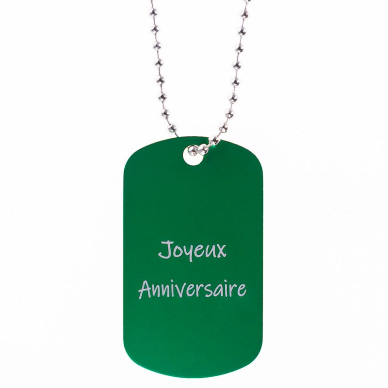 Dog tag vert personnalisé avec la gravure de votre texte