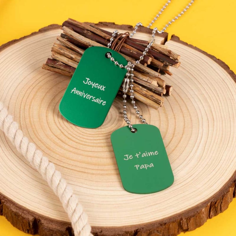 Dog tag vert double personnalisable