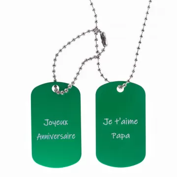 Plaque militaire d'identité verte double avec gravure texte