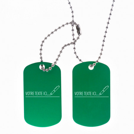 Dog tag vert double avec gravure texte