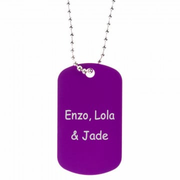 ID Tag violet personnalisé gravé - Collier violet personnalisable