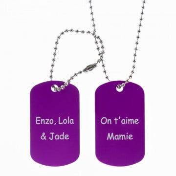 Dog Tag double violet avec personnalisation texte gravé