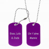 Dog Tag violet double personnalisable avec texte gravé