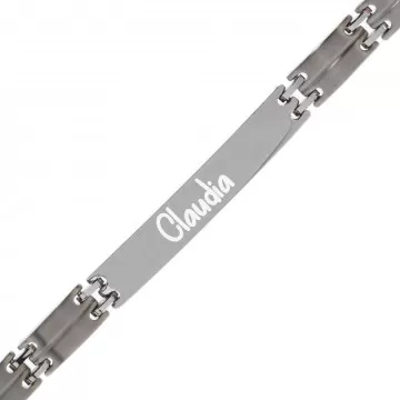 Gourmette acier inox double croche personnalisé - Gourmette homme gravé