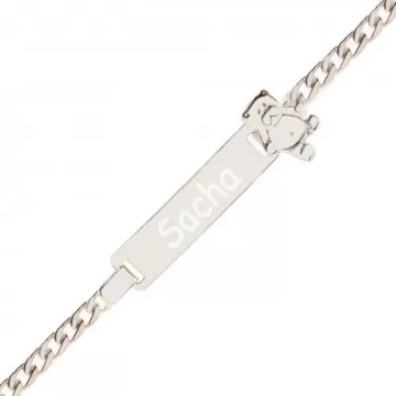 Gourmette enfant ourson en argent 925 avec gravure texte