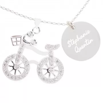 Collier vélo en argent avec gravure texte - Collier vélo personnalisé