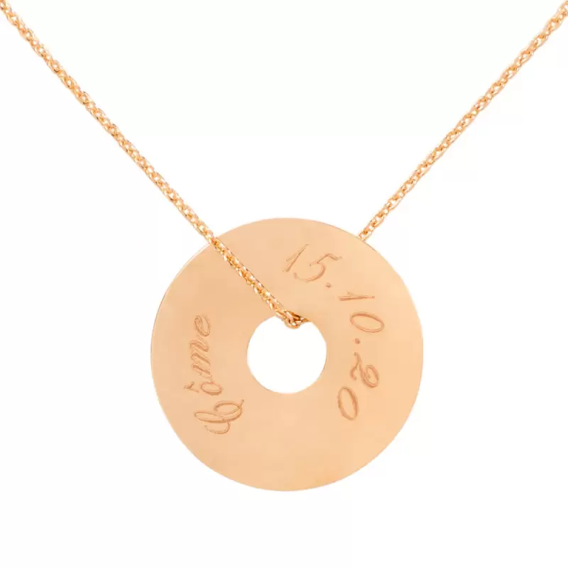 Collier disque en plaqué or 18K gravé