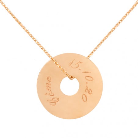 Collier disque en plaqué or 18 carats avec gravure texte