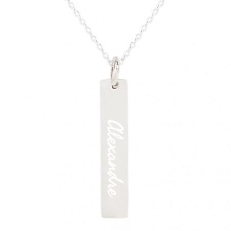 Collier plaque verticale en argent avec gravure texte