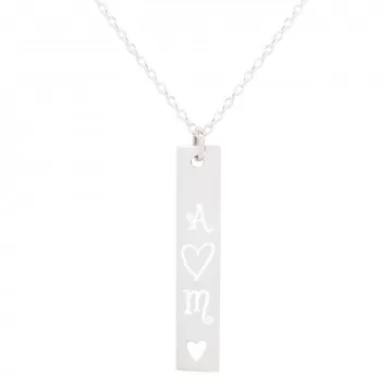 Collier plaque verticale en argent avec cœur et initiales à graver