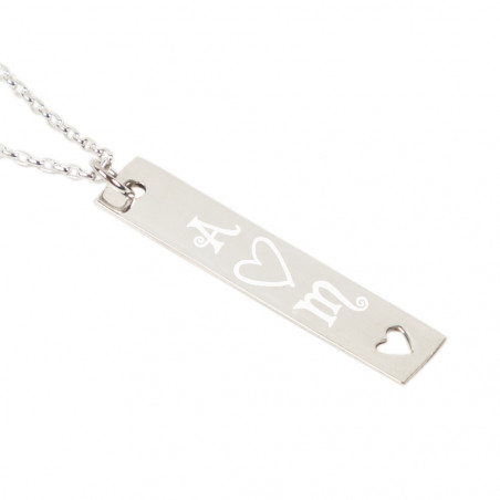 Collier plaque verticale en argent initiale à personnaliser