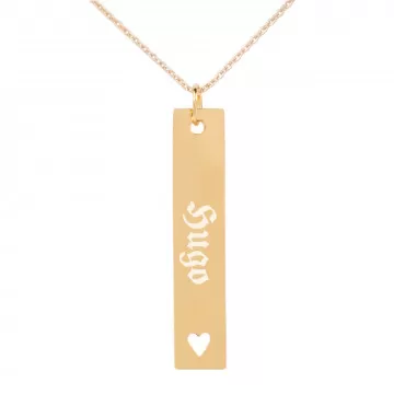 Collier plaque verticale plaqué or personnalisé avec texte
