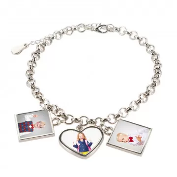 Bracelet personnalisé 3 photos en acier argenté