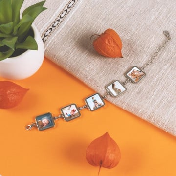 Bracelet avec 5 breloques carrés personnalisables - Impression photo