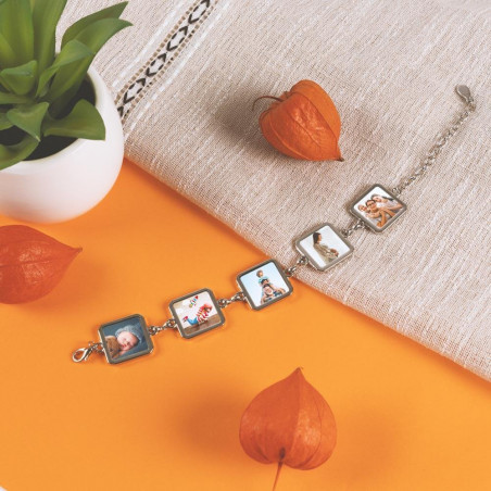 bracelet 5 pendentifs carrés personnalisés photos