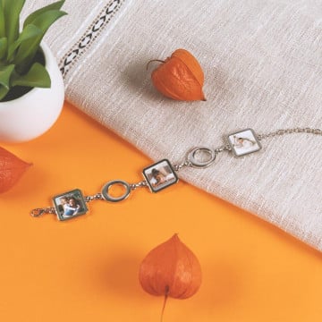 Bracelet personnalisé avec 3 carrés photo - Bracelet acier inox