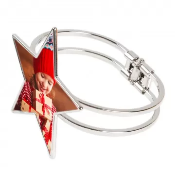 Bracelet jonc argenté avec étoile photo personnalisé