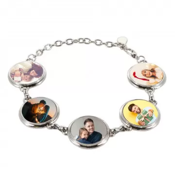 Bracelet 5 ronds personnalisés - Bracelet 5 médaillons avec photos